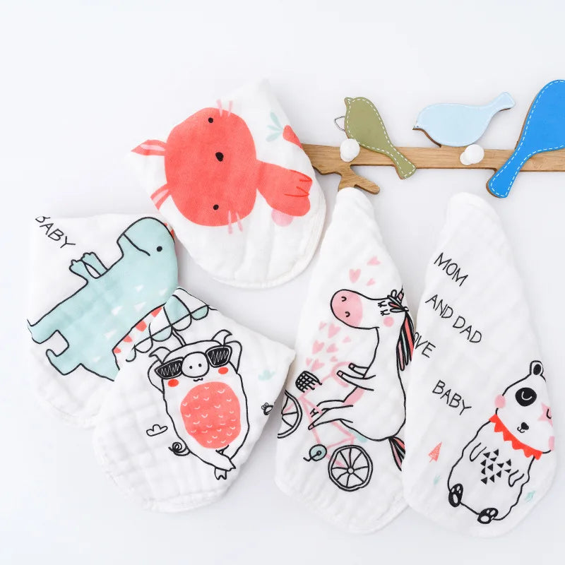 5pcs Cotton Baby Face Towel Newborn Muslin Squares Cartoon Gauze Children's Burp Cloths Soft Handkerchief Babies Accessories