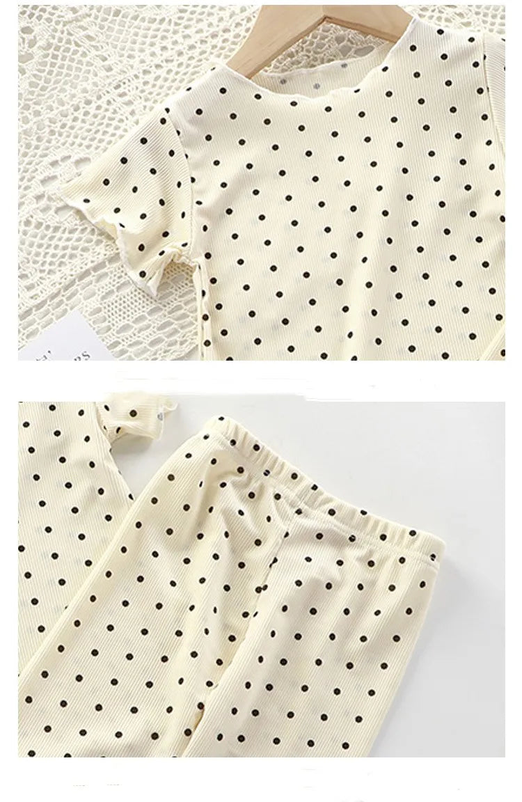 Korean version of summer girls short-sleeved suit comfortable air conditioning suit baby girl ice silk polka dot home clothes