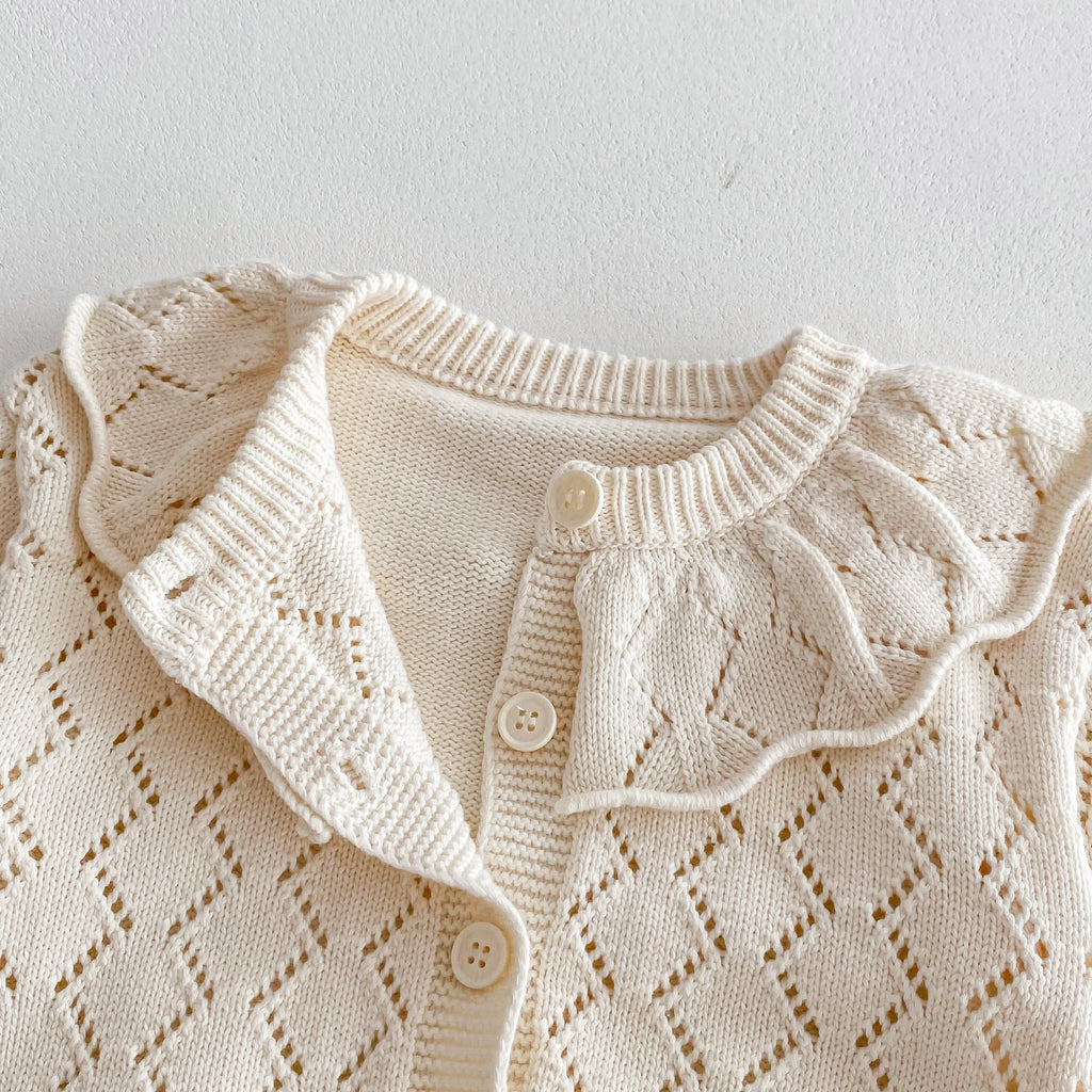2026 Spring and autumn new collection girls' baby knit sweater with lace trim, large ruffled collar, long sleeve jacket