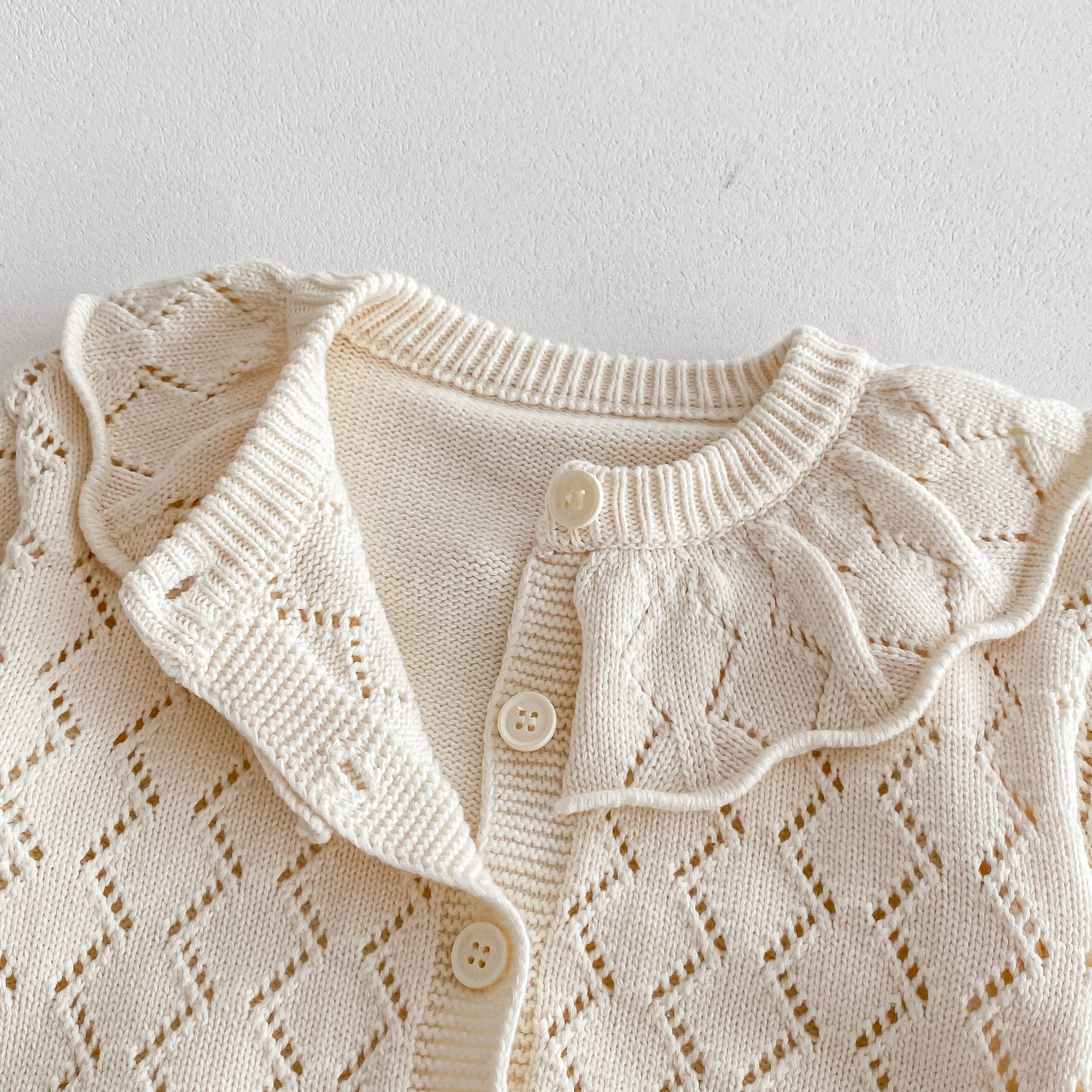 2026 Spring and autumn new collection girls' baby knit sweater with lace trim, large ruffled collar, long sleeve jacket