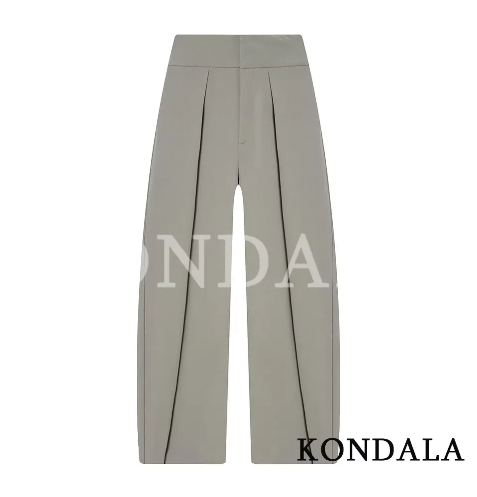 KONDALA Commute High Street Balloon Pants Women Trendy Casual Pleated Trousers 2026 Spring Summer Office Lady Vintage Long Pants