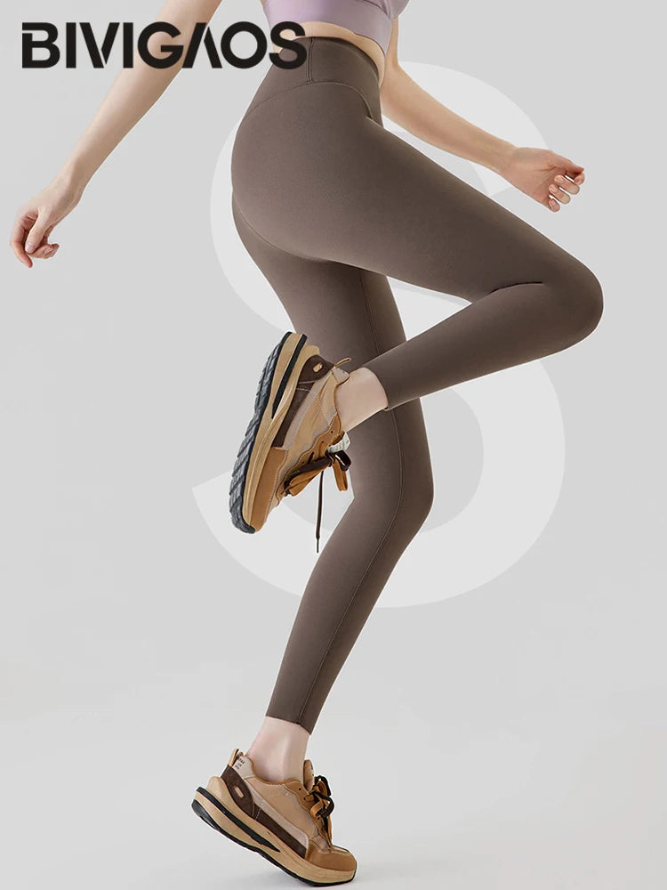 BIVIGAOS Autumn New Rabbit Velvet Shark Leggings Women High Waist Thin Fleece Warm Leggings Winter Seamless Sport Casual Legging