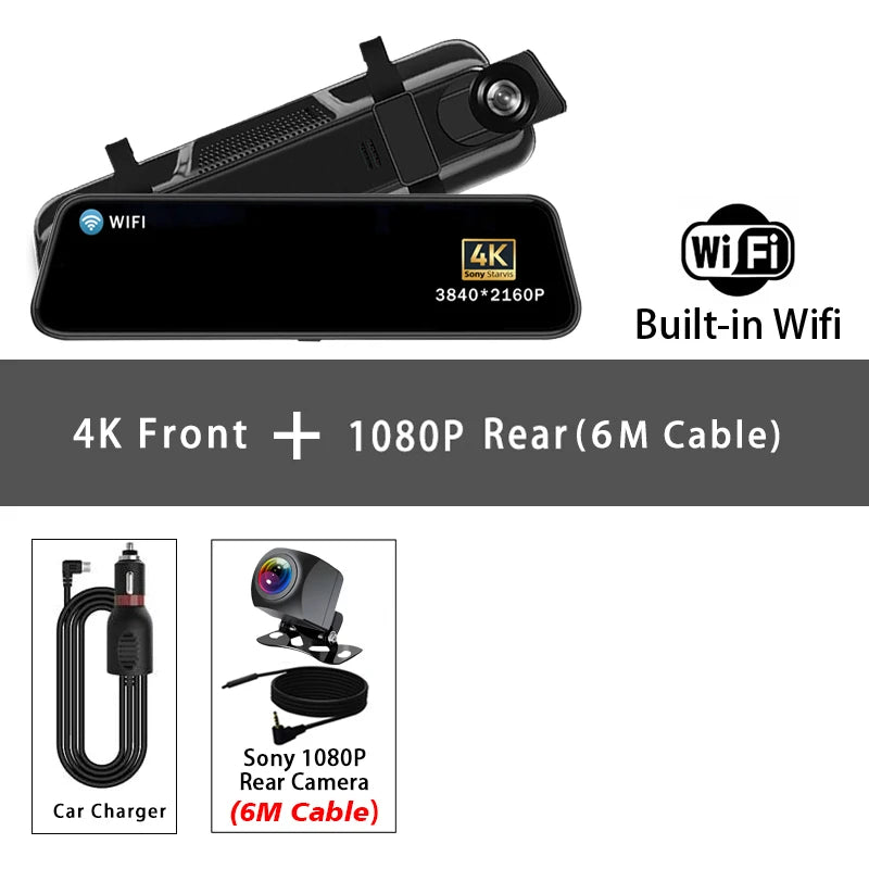 10" Dash Cam 4K 2160P GPS WIFI Car Dvr Mirror Dual Lens Dashcam IPS Screen Car Camera Drive Recorder Stream RearView Mirror
