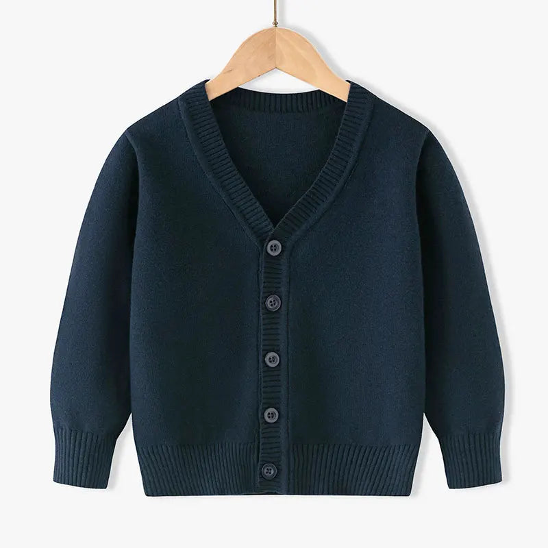 95% Cotton Children Soft Loose Knitted Sweater V Neck Button Cardigans Jacket Full Sleeve Casual Knitwear Boys Girls Coat Jumper