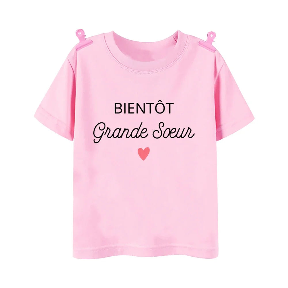 Big Sister Big Brother in Progress French Printed T-shirt Pregnant  Announcement Shirt  Kids Tshirt Tops Boys Girls Summer Tee