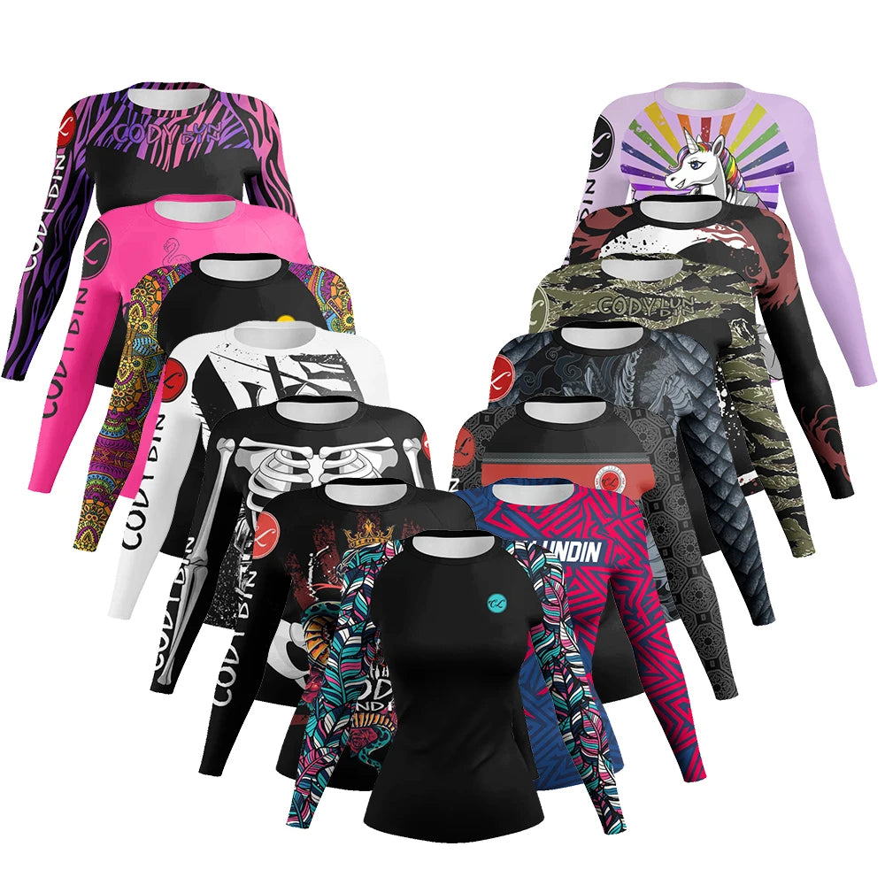 Slim Fit Tranining Women's Rash Guard Long Sleeve UV Protection Tight Fit Yoga Running Gym Fitness Sportswear Quick Dry Tops