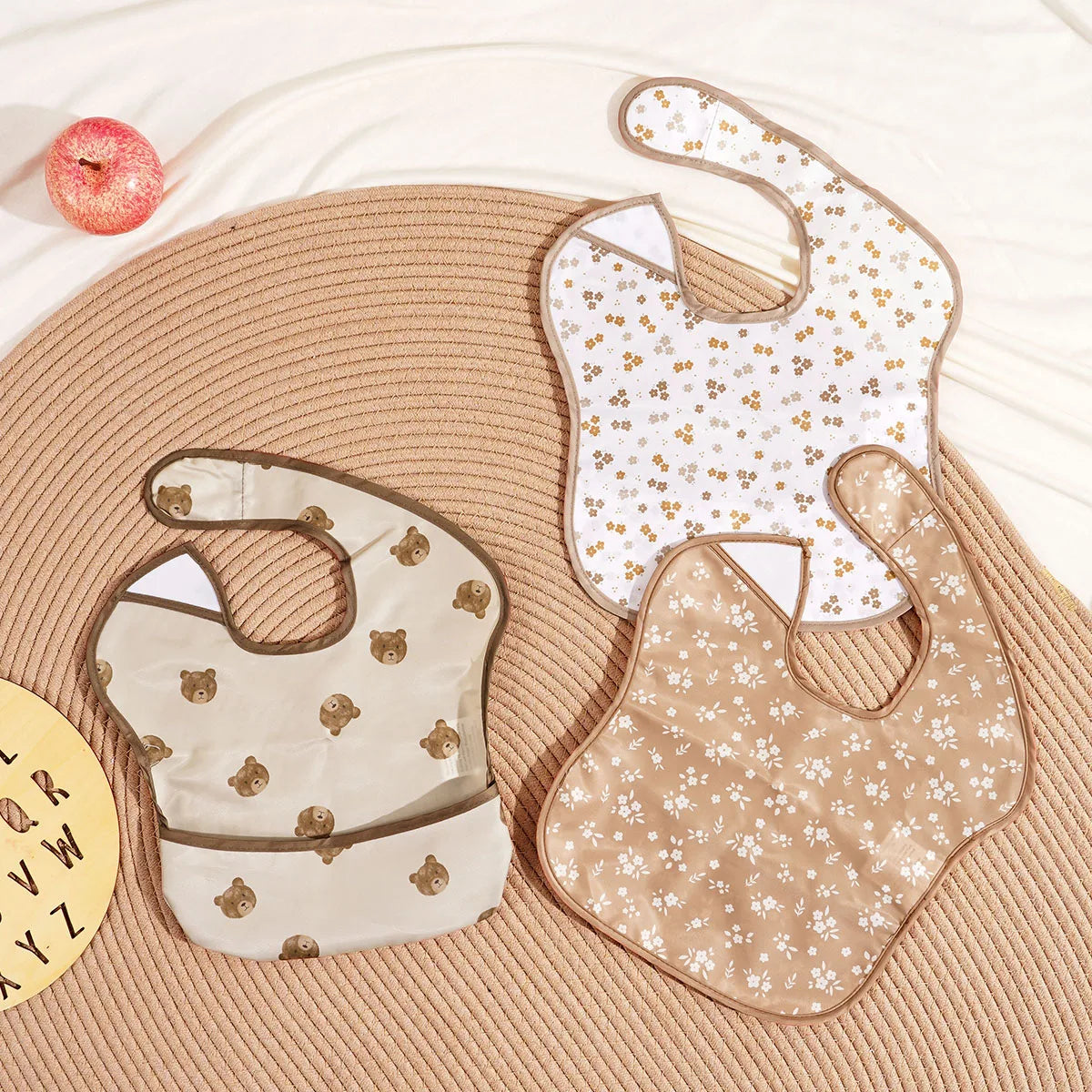 3 Pack Mess Proof Baby Bib with Reversible Pocket, Waterproof Led Weaning Baby Feeding Bibs with Food Catcher