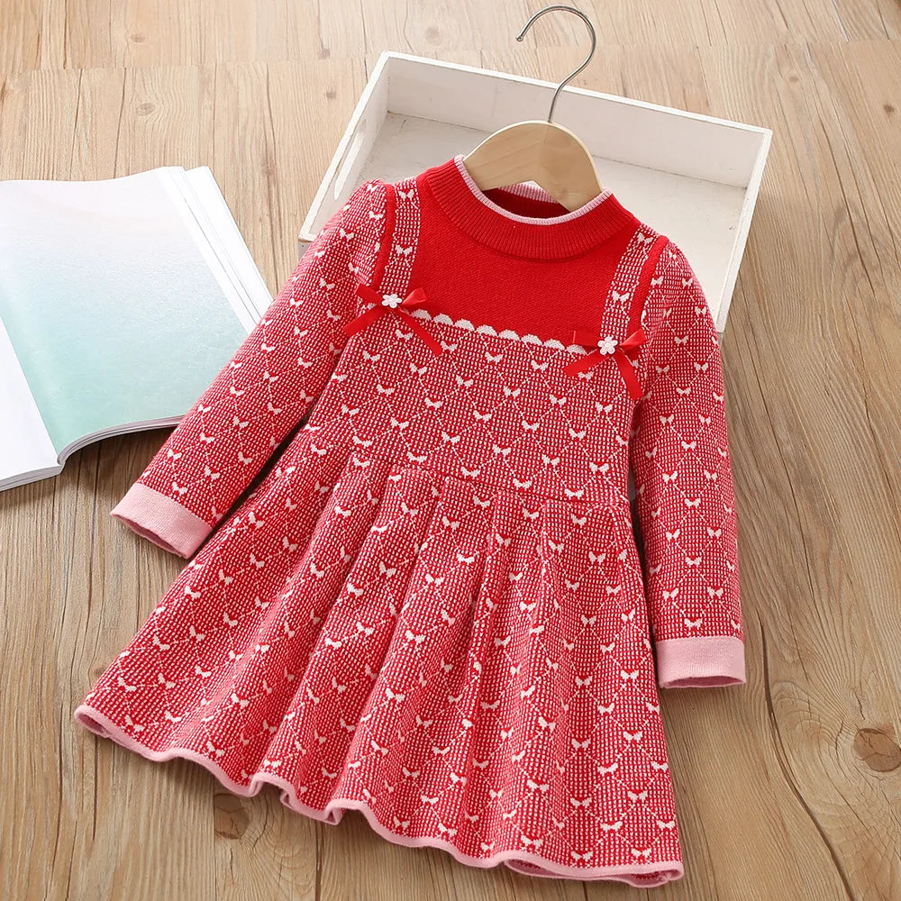 Girls Dress Winter Knitting Sweater Dress Autumn Long Sleeve Princess Dress Vestidos Warm Toddler Girl Clothes Kids Clothing
