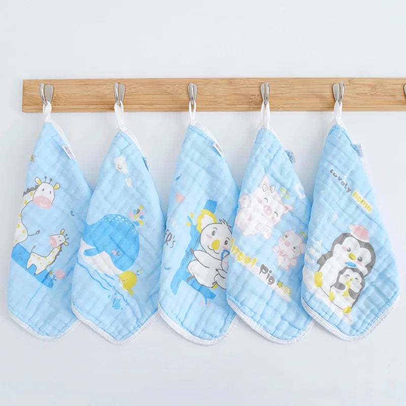 5pcs Cotton Baby Face Towel Newborn Muslin Squares Cartoon Gauze Children's Burp Cloths Soft Handkerchief Babies Accessories