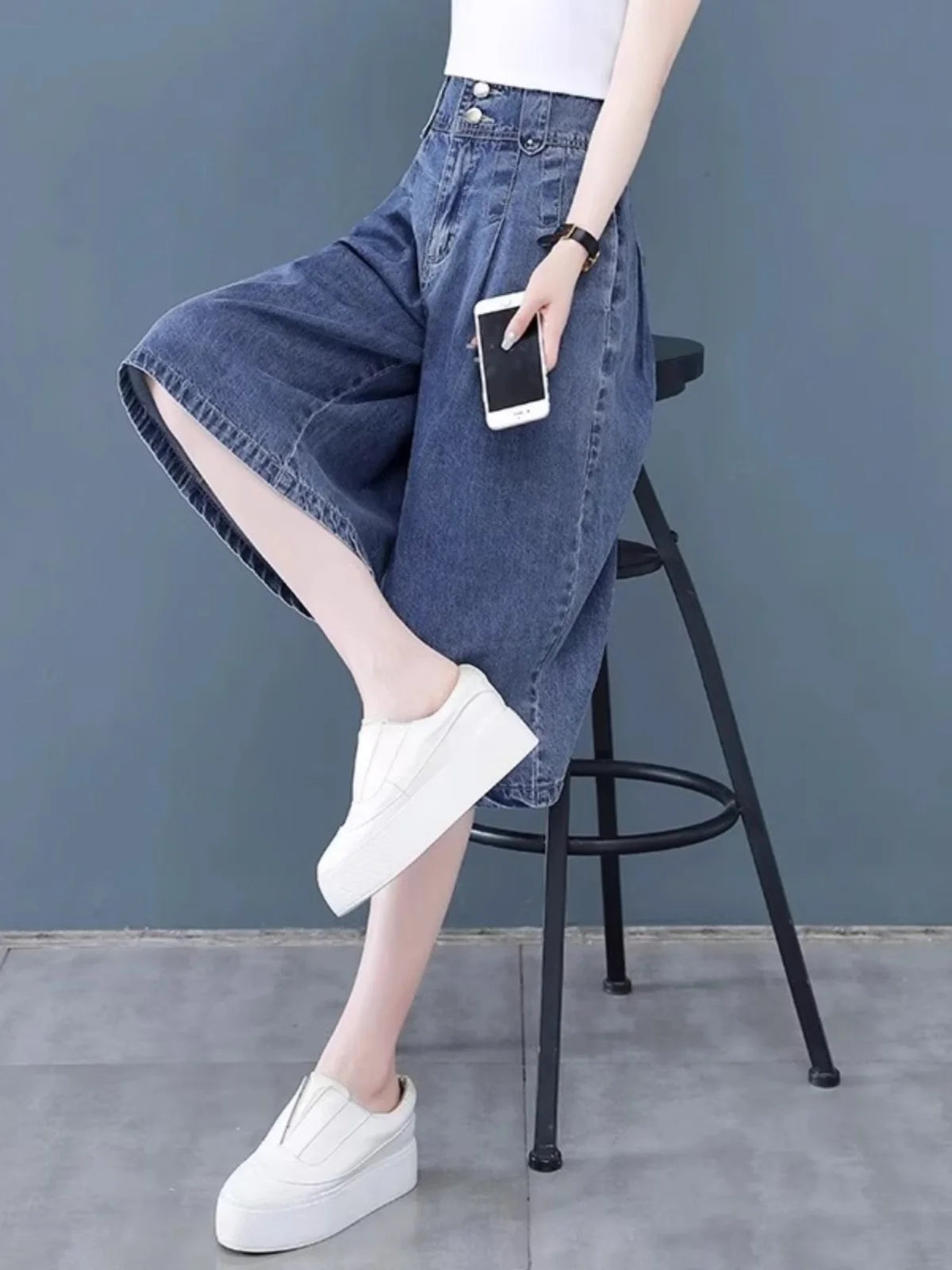 High Waist Wide Leg Pants Thin Design Summer Jeans Women's Loose Fit Small Size  Straight Cut Denim orts