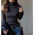2025 TikTok Trendy Lyocell Top Women Long Sleeve Off Shoulder Sexy Semi-Turtleneck Y2K Elegant Casual Wear