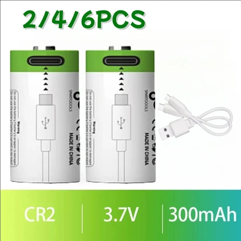 3.7V CR2 USB Recargable Batería, Pilas Recargables Tipo-C, para Cámara, Telémetro, Cerradura de Freno, Impresora SP-1