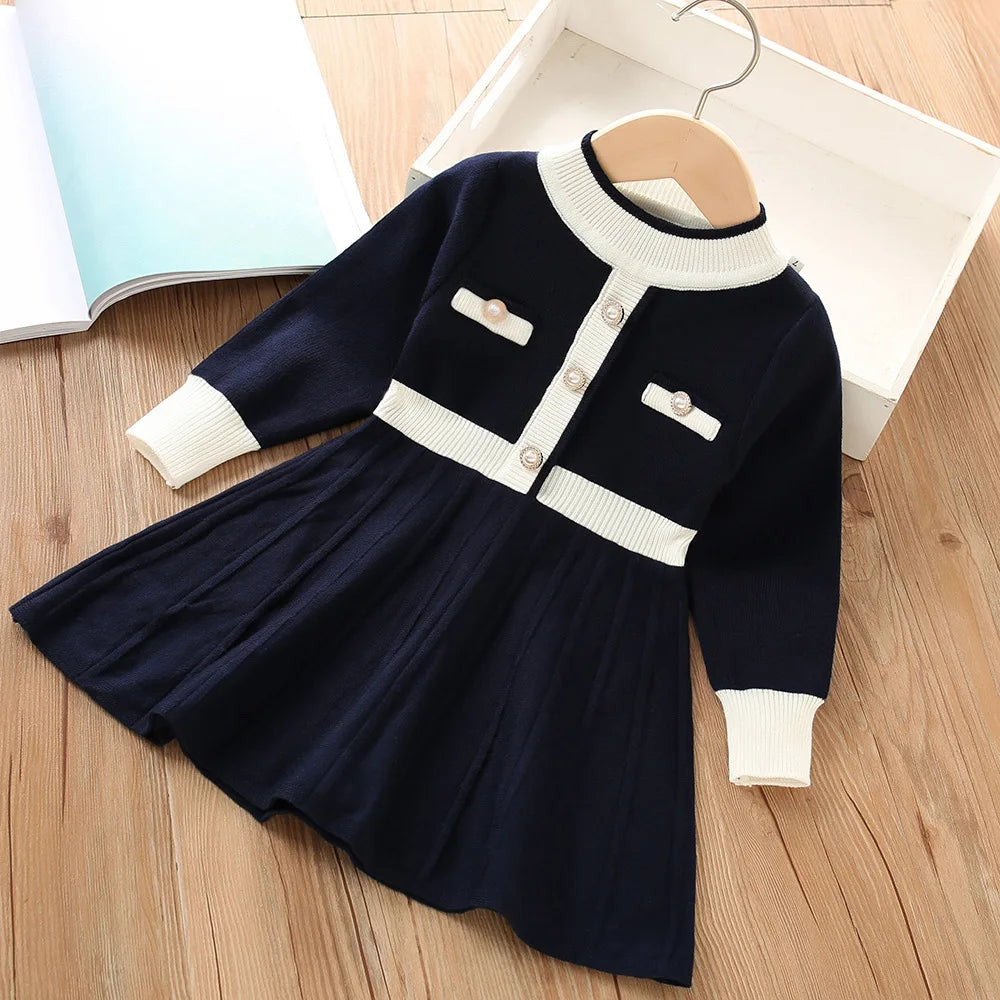 Girls Dress Winter Knitting Sweater Dress Autumn Long Sleeve Princess Dress Vestidos Warm Toddler Girl Clothes Kids Clothing