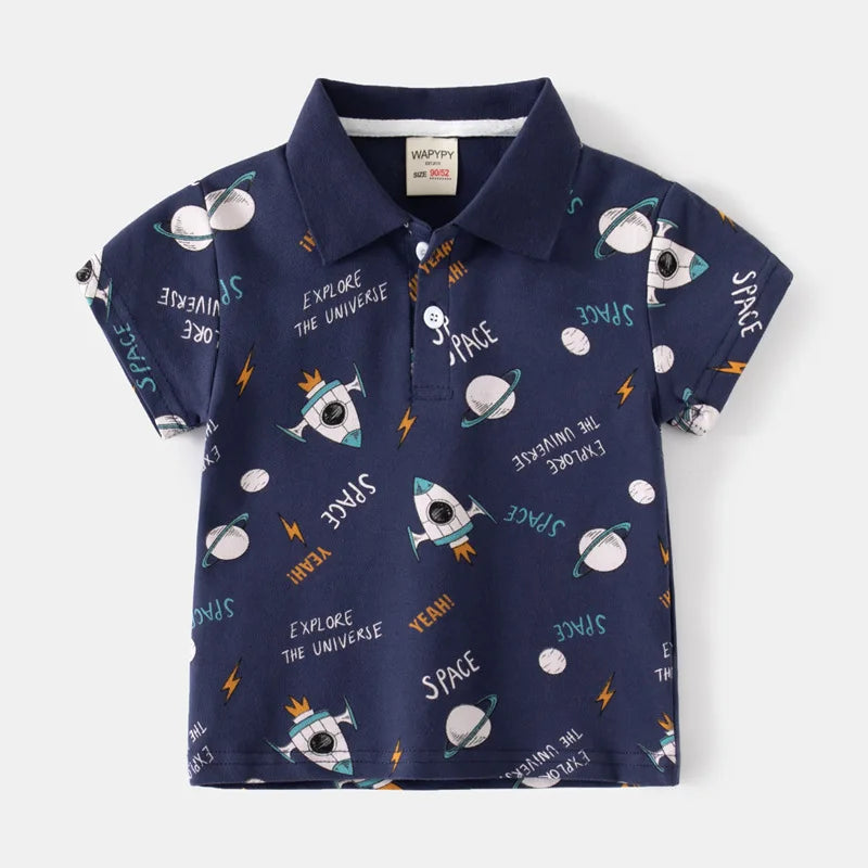 Formal Polo Shirts for Kids Polos Boy Toddler Clothes Party White Dinosaur Cute Korean Gentleman Shirt Summer Tops 2 4 6 7 Years