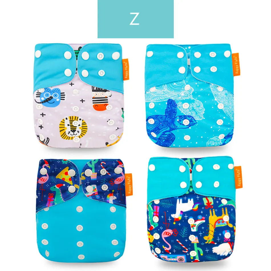 Happyflute 2023 4pcs/set Washable Eco-friendly Baby Cloth Diaper Ecological Adjustable Nappy Reusable Diaper Fit 0-2year 3-15kg