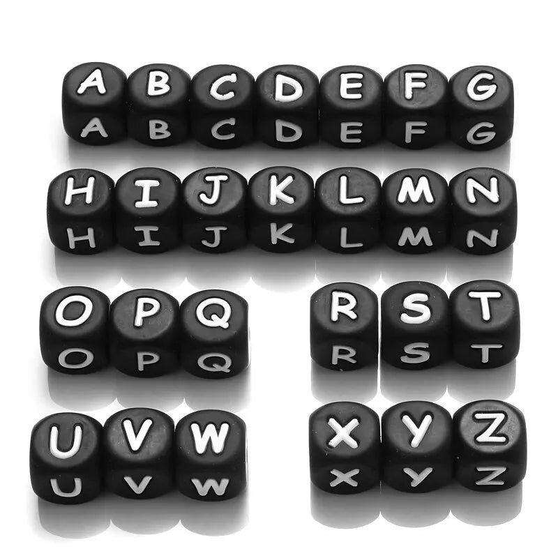 26Pcs Silicone English Letter Beads 12mm Alphabet Silicone Chewing Bead for Pacifier Clip Chain Teether Accessories BPA Free