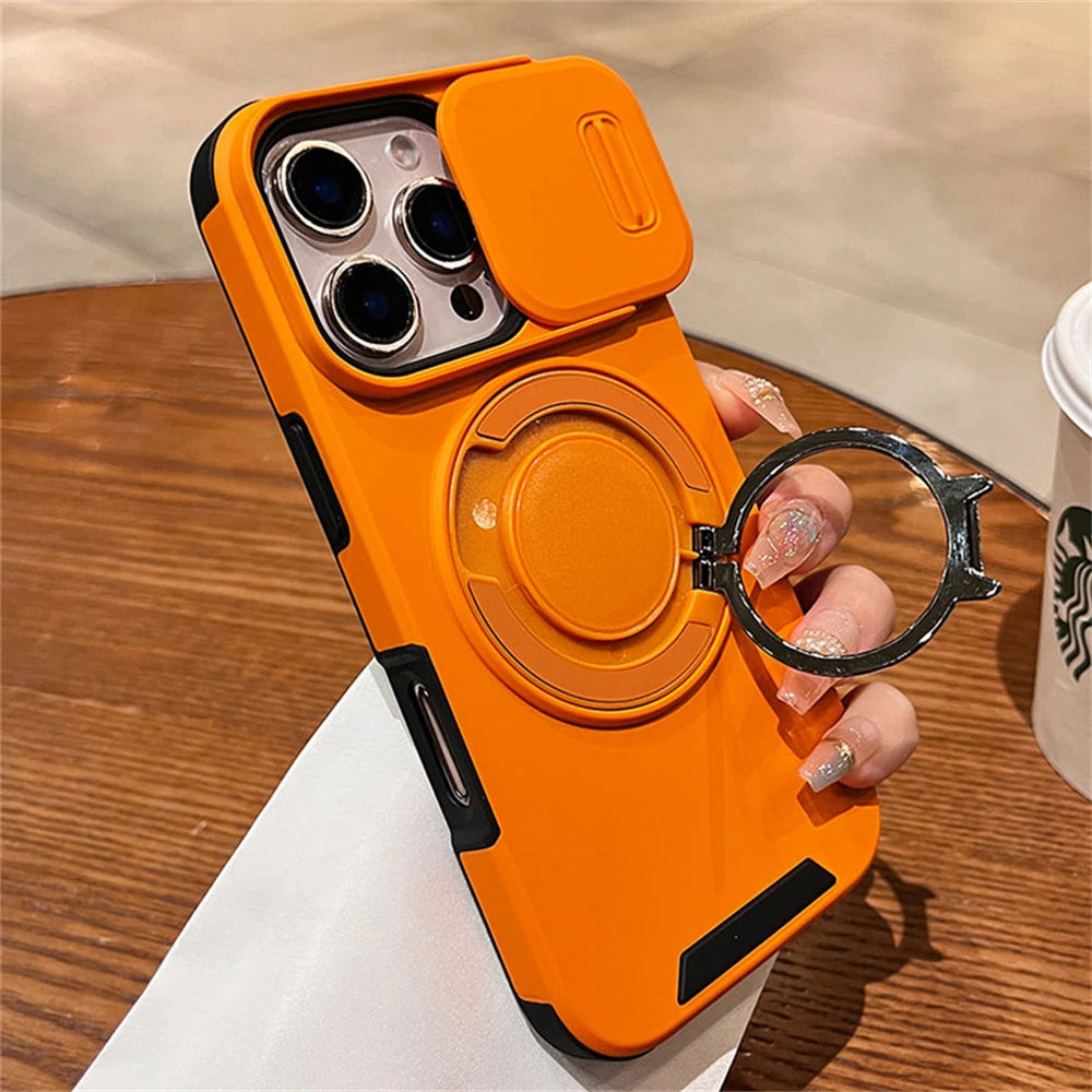 Luxury Slide Camera Lens Protection Magnetic Ring Holder Case For iPhone 17 Air 11 12 13 14 15 16 Pro Max Plus Shockproof Cover