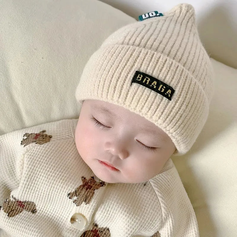 Cute Newborn Knitted Hat Winter Warm Baby Pullover Cap 3-18Month Boys Girls Solid Color Woolen Crochet Bonnet Children Beanies