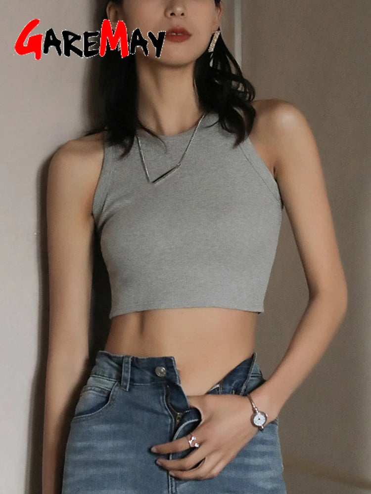 Knit White Crop Top Women Sleeveless Sexy Outfits Solid O Neck Tight Stretch  Basic Summer Tank Top Women 2025 Streetwear