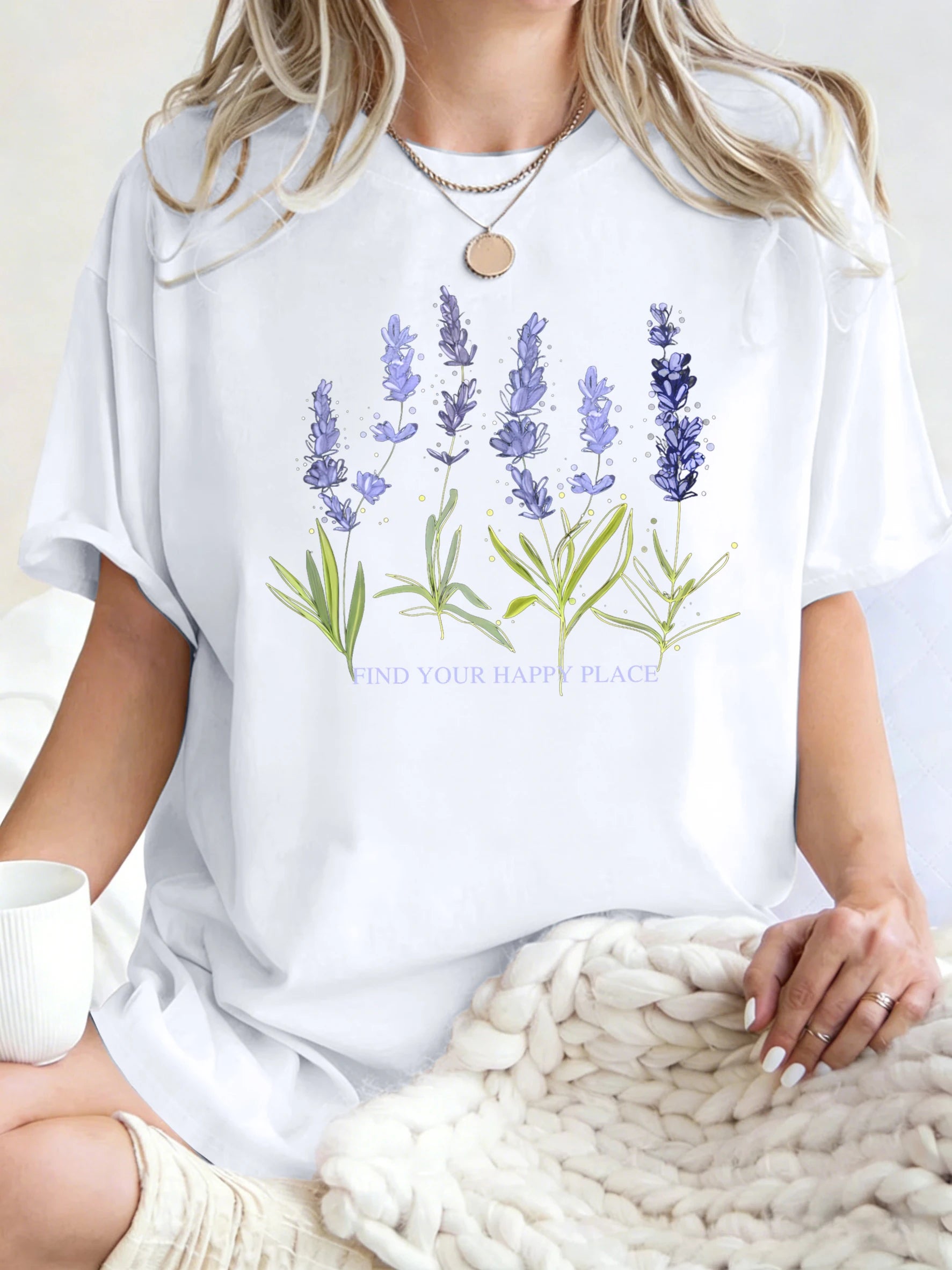 Beautiful Of Lavender Design Women T-Shirt Casual Breathable Short Sleeve Cotton Oversized Tops Summer O-Neck Woman T Shirts