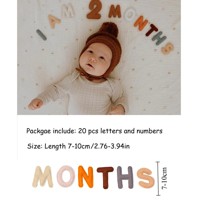 20pcs Baby Monthly Milestone Felt Numbers and Letters Newborn Photography Props Photo Number Sign Milestone Markers Shower Gifts