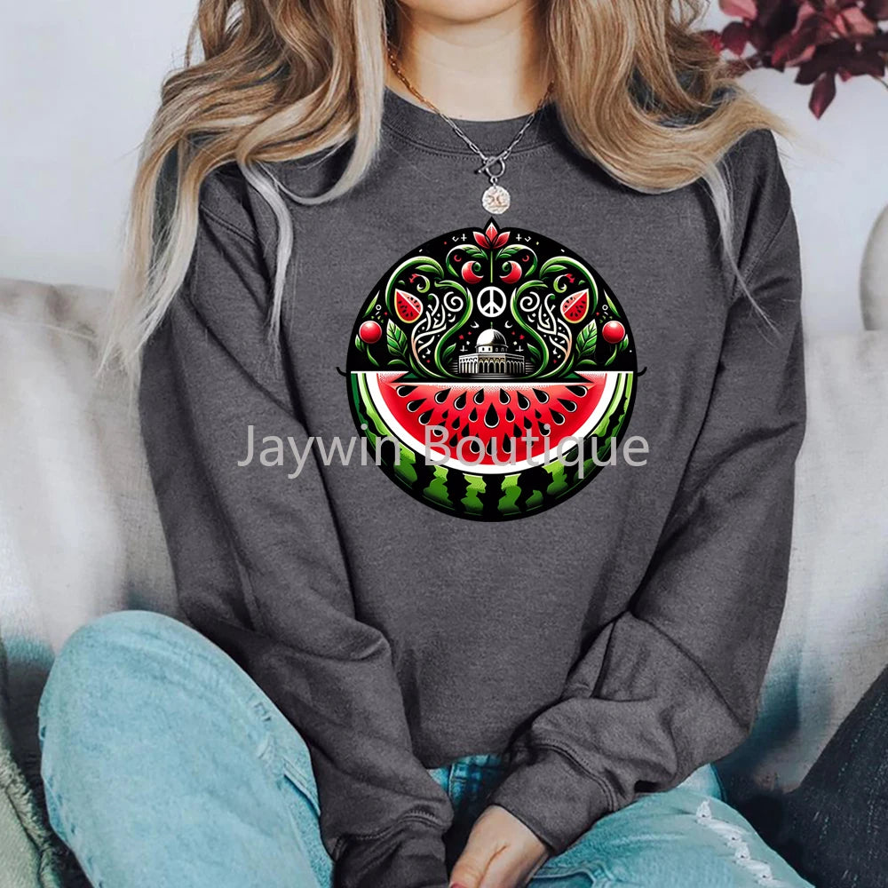 Watermelon Graphic Sweatshirt Aesthetic Fruit Shirt Human Rights Sweater Protest Tee Unisex Long Sleeves Crewneck Sweatshirts