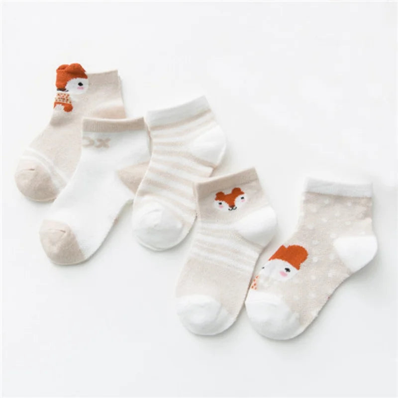 5Pairs/pack Baby Boys Girls Socks For Newborn Spring Summer Mesh Thin Cartoon Infant Toddler Girl Boy Socks For Baby 0-24Month