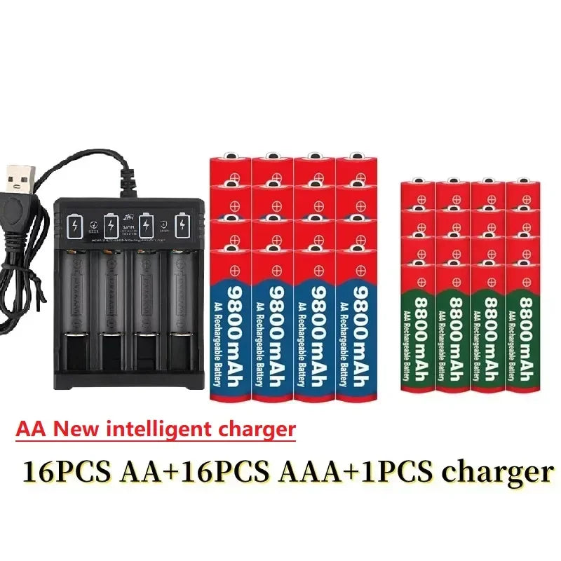 Best 1.5V AA9800mAh+AAA8800mAh+USBcharger 1.5V Rechargeable Nickel Hydrogen Battery, Used for Electronic Toys Camera Batteries