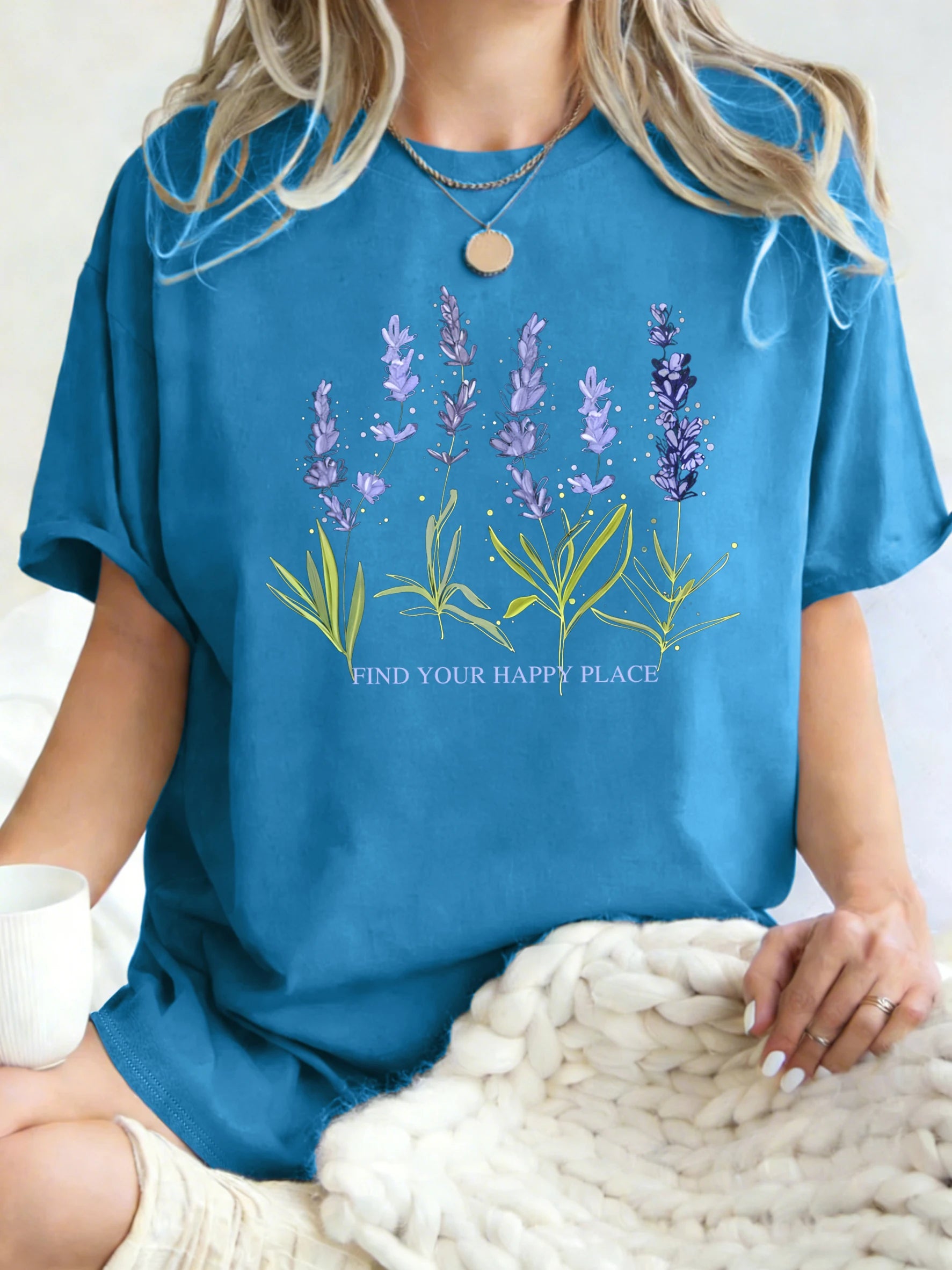 Beautiful Of Lavender Design Women T-Shirt Casual Breathable Short Sleeve Cotton Oversized Tops Summer O-Neck Woman T Shirts