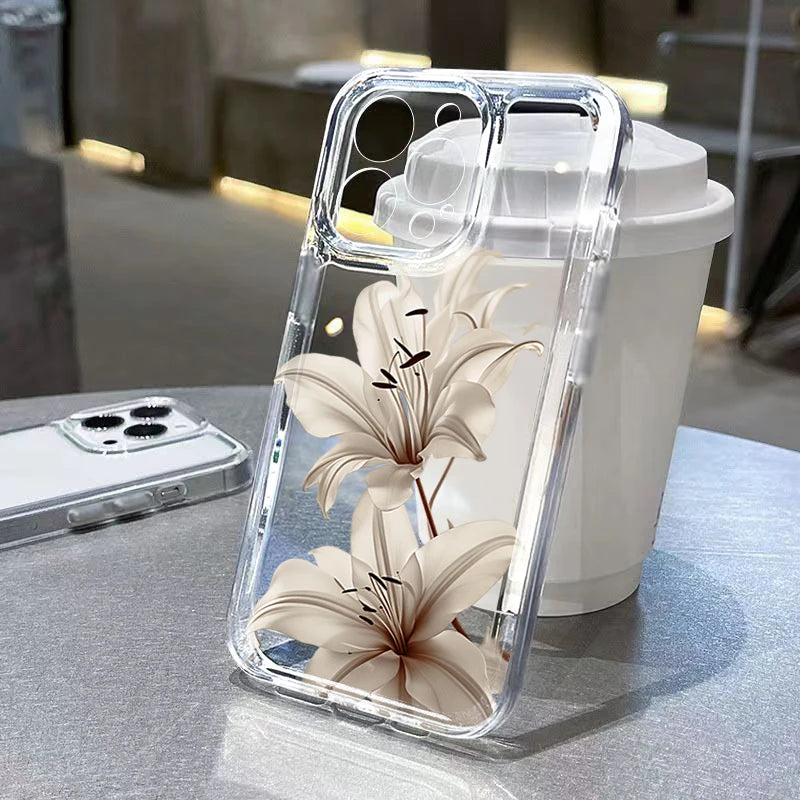 Vintage Lily Floral And English Art Design Phone Case For iPhone Air 17E 17 16 15 14 13 12 11 Pro Max XS XR X 7 8 Plus 16E Cover