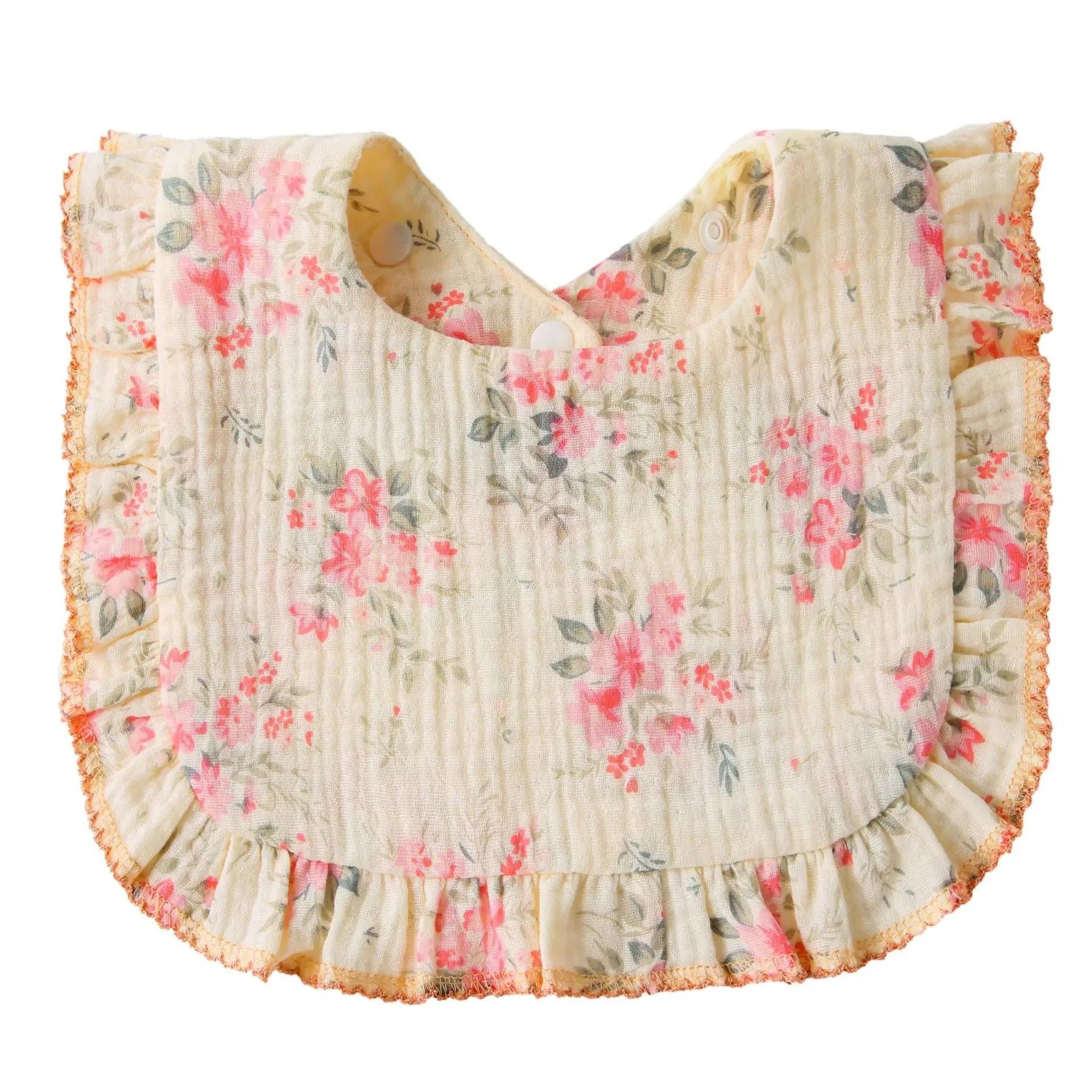 Cotton Baby Bib Infant Muslin Burp Cloths Girls Feeding Bibs Drool Saliva Towel Toddler Ruffle Floral Bib Babies Accessories