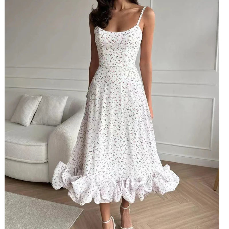 2026 Women Summer Sleeveless Sexy Long Party Dress Flower Hem Design High Waist Elegant Maxi Dress Vestidos Clothes