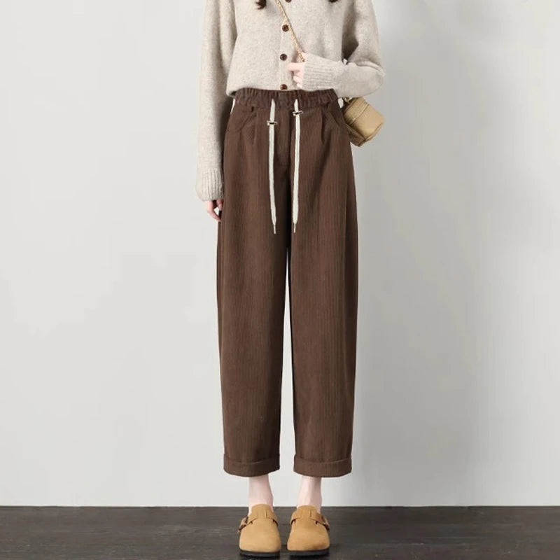 M-4XL Pregnant Women Cotton Fleece Radish Pants Autumn Ankle-length Maternity Corduroy Trousers High Waist Pregnancy Sweatpants