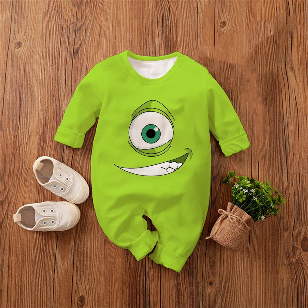 Monsters, Inc. Cartoon Anime Boy Girl Kids Romper 2026 New Newborn Jumpsuit Spring Autumn Boys Girls Baby Climbing Clothes