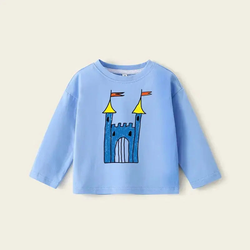 Children T-shirts 2024 Autumn Spring Boys Tees Candy Color Tops for Girls Cartoon Toddler Pullovers Cotton Baby Blouse Clothing