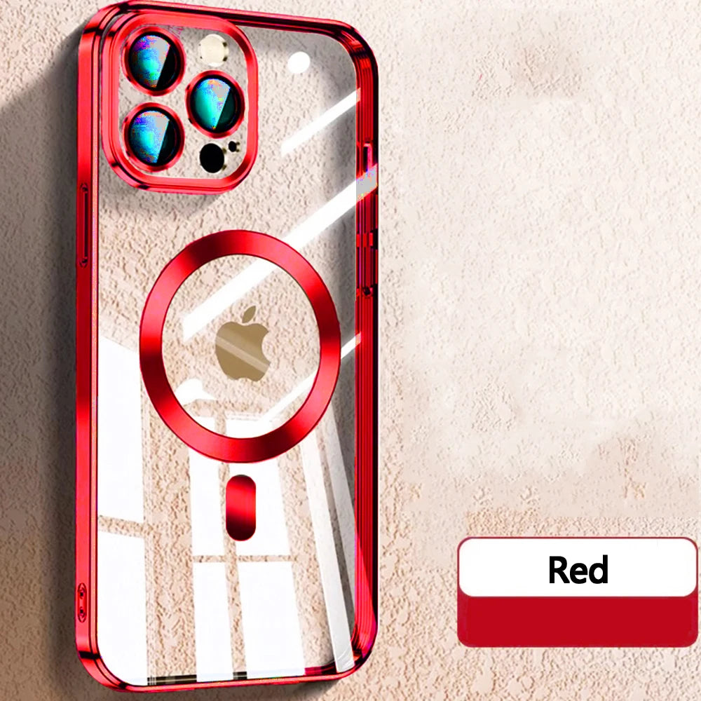 Original Clear Plating Cover For Apple Magnet Magsafe Case Iphone 15 14 Plus 13 12 11 Pro Max X Xs Xr 5K 10H Glas Camera Protect