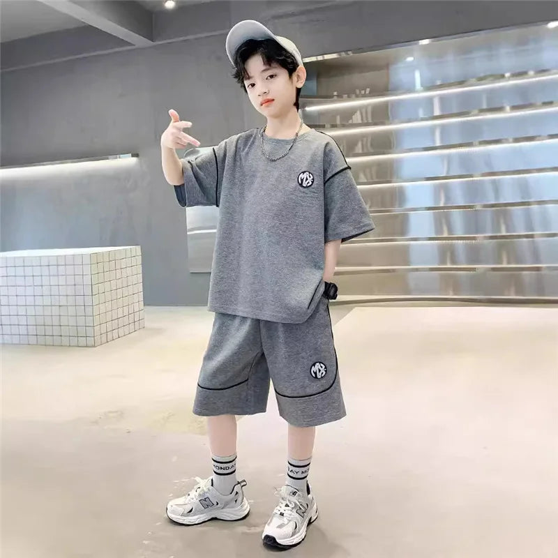 New Boys Casual Clothing Sets Summer Fashion Kids T-shirts+Shorts 2 Piece Outfits TeenHigh Quality Sports Suits 5-14 Years