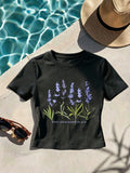 Beautiful Of Lavender Print Slim T Shirts Women Summer All-Match T-Shirts Female Fashion Crop Short Sleeve Casual Slim Clothing