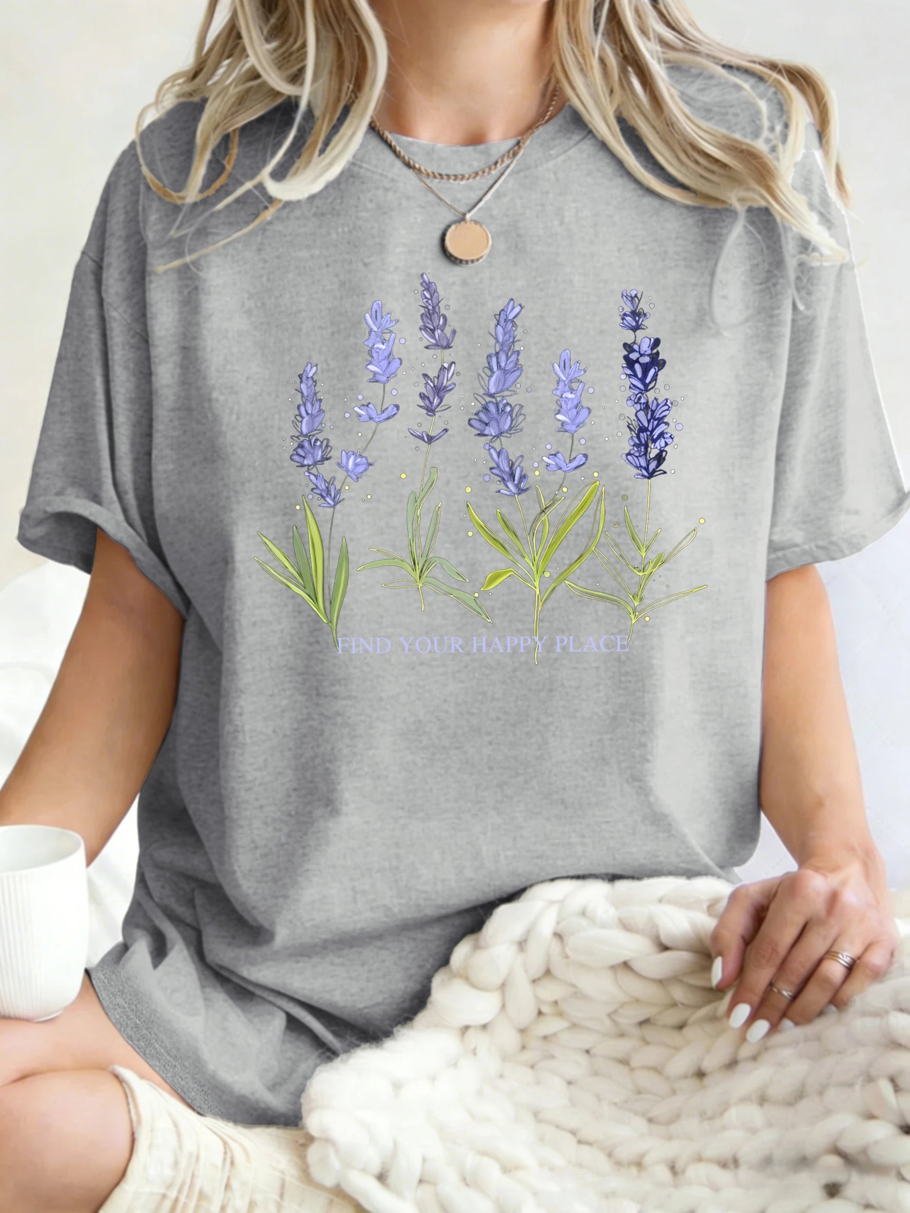 Beautiful Of Lavender Design Women T-Shirt Casual Breathable Short Sleeve Cotton Oversized Tops Summer O-Neck Woman T Shirts