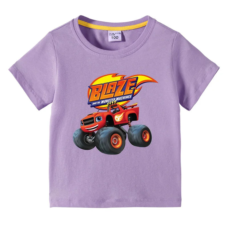 Blaze And The Monster Machines Cartoon Kids Funny T-Shirts Baby Boys Cool Summer T shirt Children Tops Girls Clothes 1-10Y