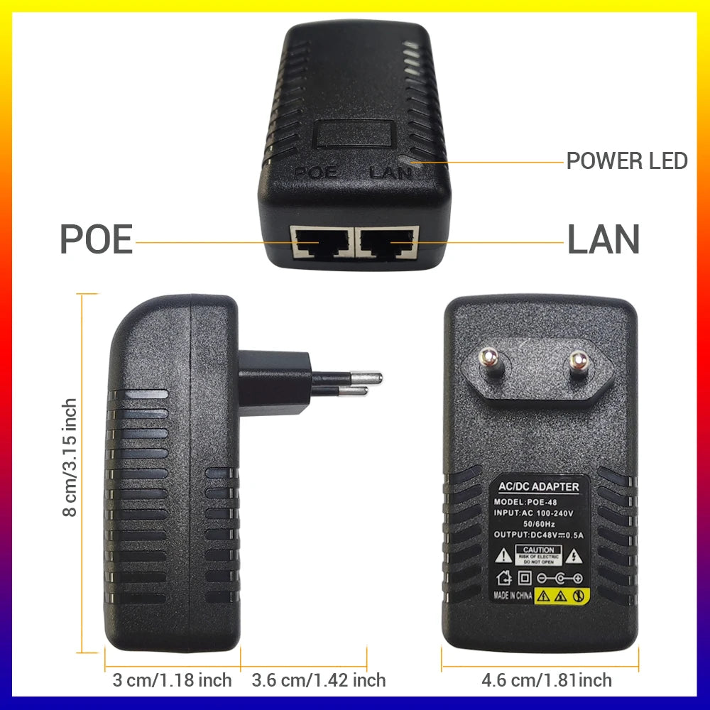 CCTV Security Surveillance POE Power Supply Adapter 48V 0.5A EU/US Plug for Injector Ethernet IP Camera NVR Router POE Switch
