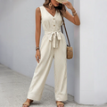 Summer new style cross-border export striped sleeveless V-neck casual multi-purpose one-piece long pants for women