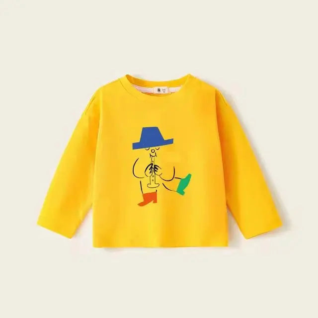 Children T-shirts 2024 Autumn Spring Boys Tees Candy Color Tops for Girls Cartoon Toddler Pullovers Cotton Baby Blouse Clothing