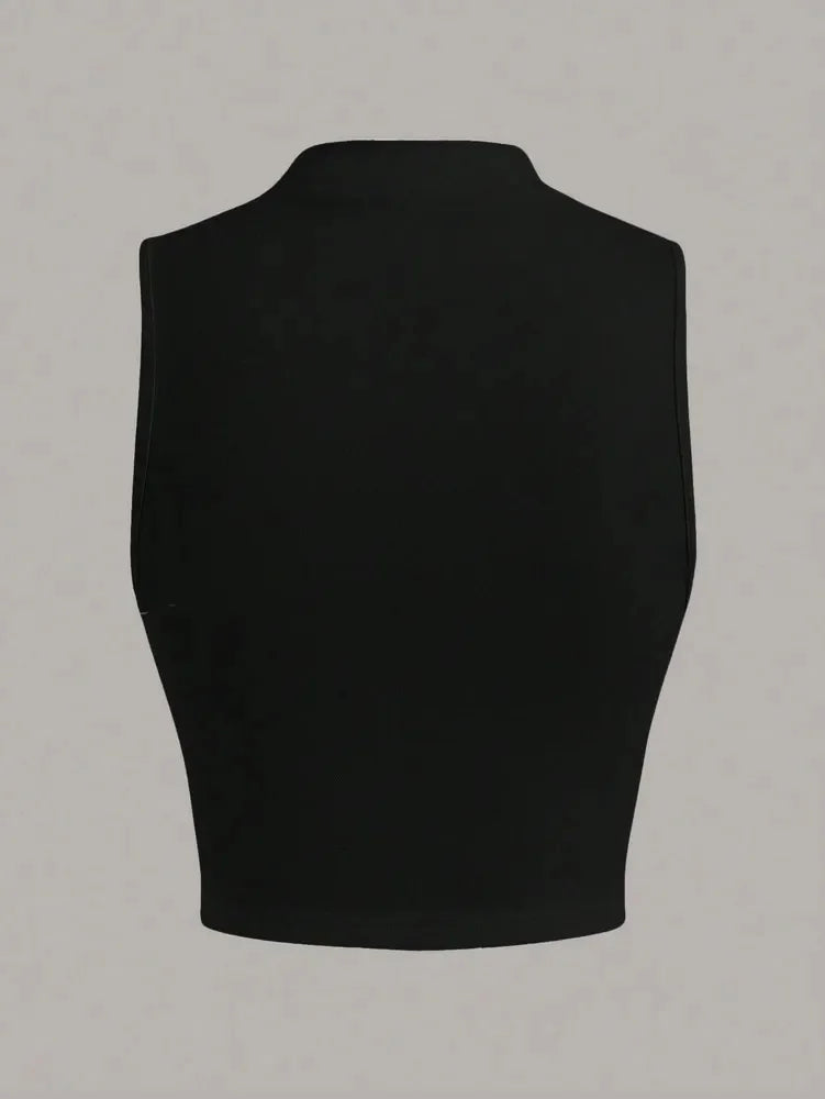 Casual Mock Neck Sleeveless Tank Top for Women Summer Sexy Solid Color Slim Fit Stand Collar Crop Top Streetwear 2024