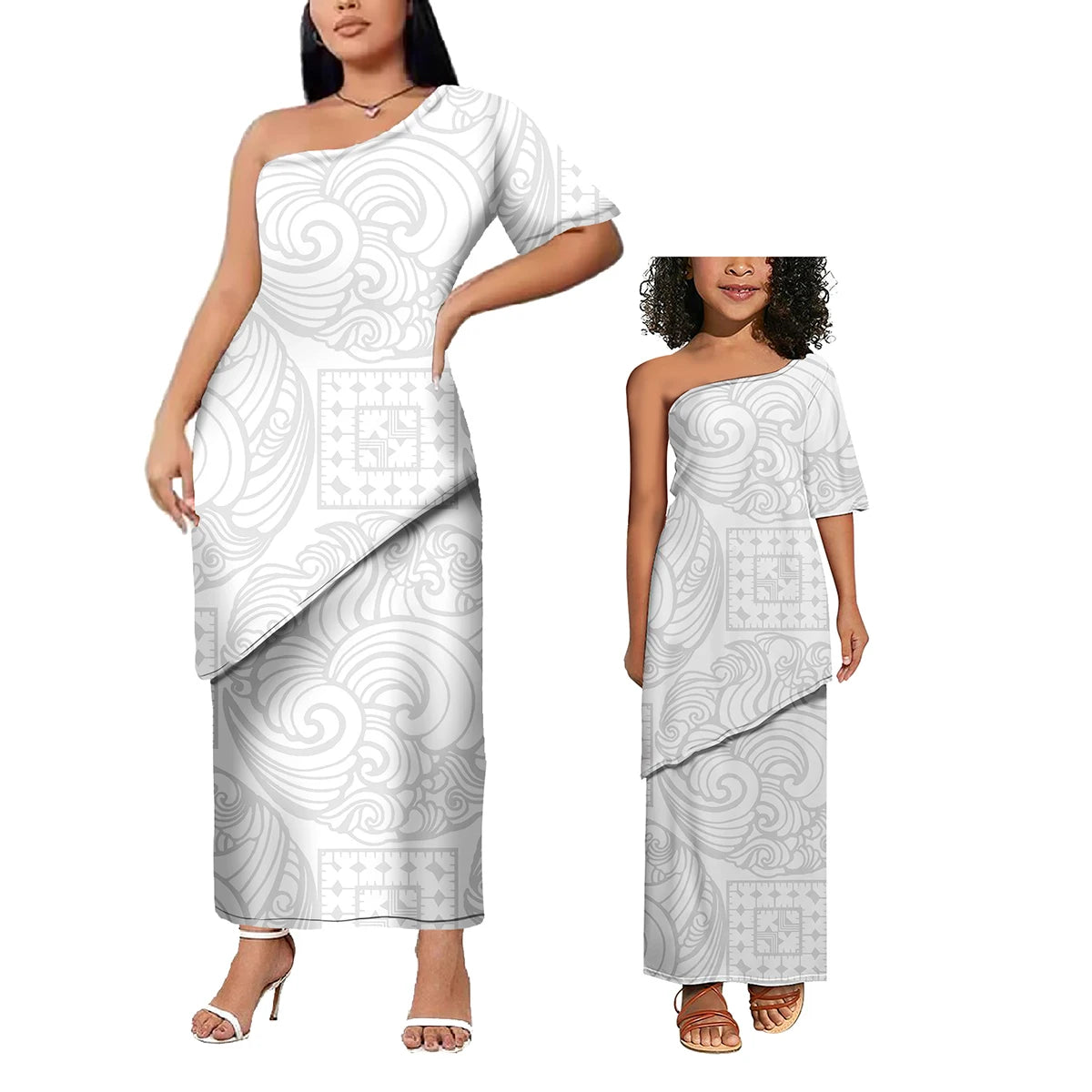 Low Price Wholesale Custom Polynesian Design Family Matching Clothing Two Piece Sets Samoan Puletasi Mommy And Me Dress