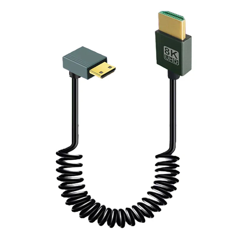 8K UHD Cable 2.1 Standard HD Mini-HD Micro-HD Stretch Spring Curl Flexible Cord for PC Phone Tablet Camera DV Monitor HDTV