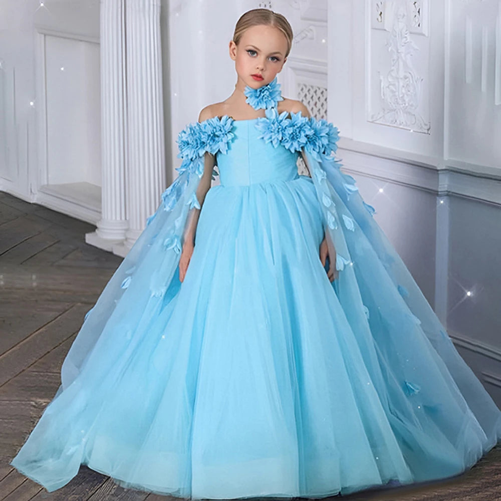 Flower Girls Bridesmaid Dress For Weddings Lace Elegant Kids Birthday Party Princess Dresses 6 10 14 Yrs Teenager Prom Formal