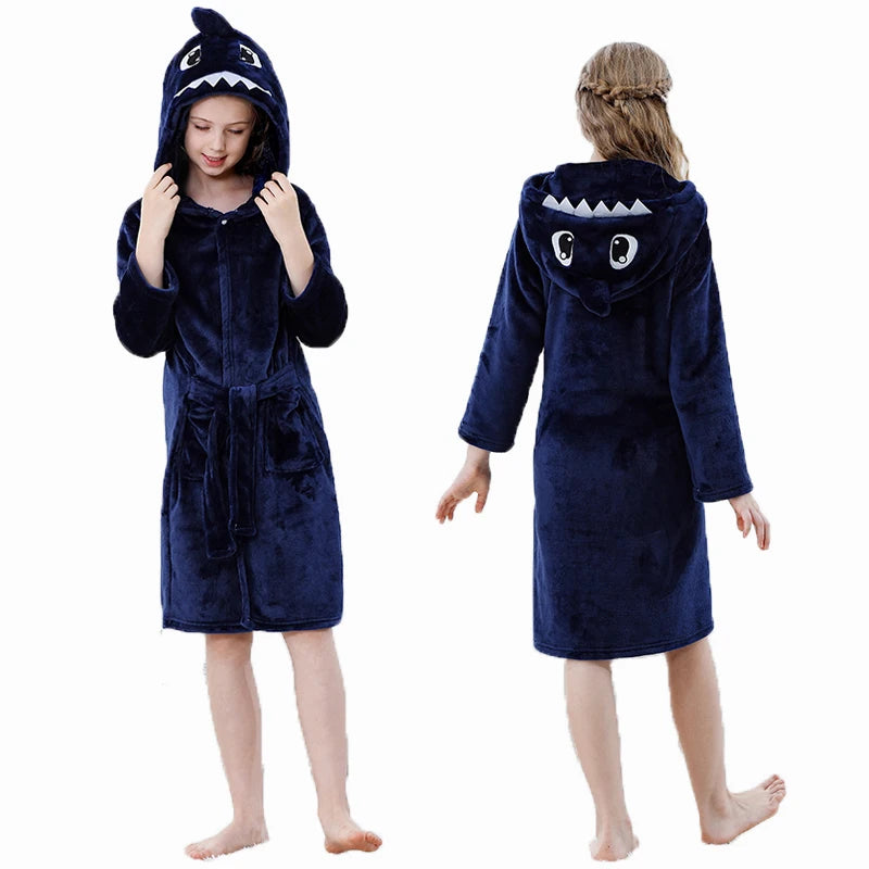 Kigurumi Dinosaur Bathrobes for Children 3 5 7 9 11 13 Years Kids Animal Flannel Homewear Boy Hooded Sleepwear Girls Nightgown