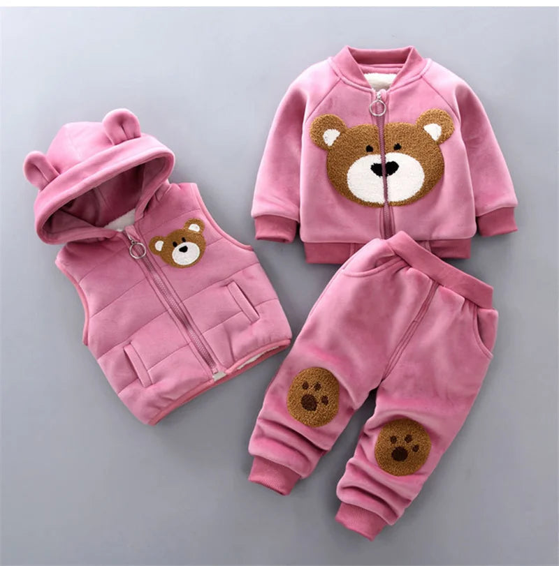 Boys Cute Animal Print Suits Girls Spring Autumn Hooded Outerwear Tops Pants 3Pcs Children Outdoor Comfort Casual Clothes Sets