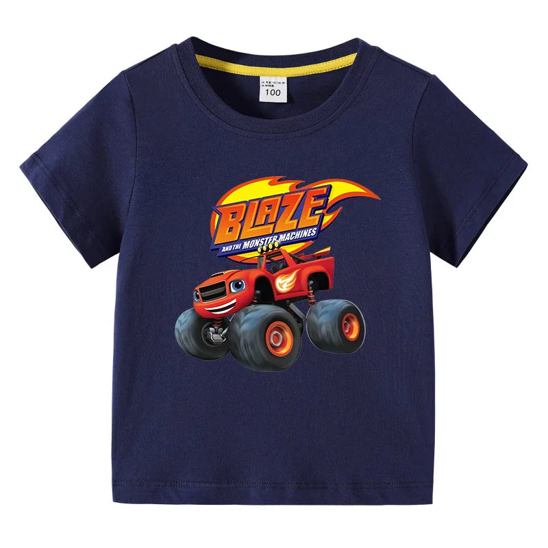 Blaze And The Monster Machines Cartoon Kids Funny T-Shirts Baby Boys Cool Summer T shirt Children Tops Girls Clothes 1-10Y